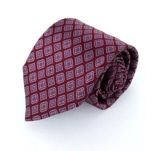 Crimson Red Silk Tie with Geometric Patern.